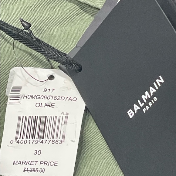 Balmain GREEN KHAKI SLIM CUT RIDGED COTTON CARGO JEANS MEN’S 30 - Picture 5 of 10